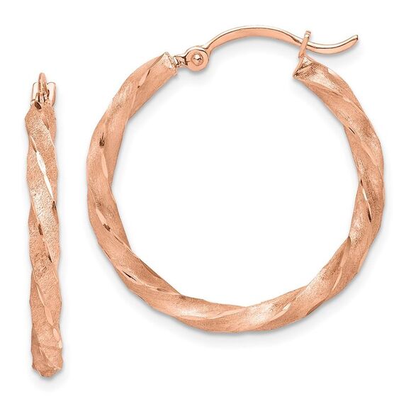 Kazi Luxury 14K Rose Gold Twisted Satin Diamond-Cut Hoop Earrings